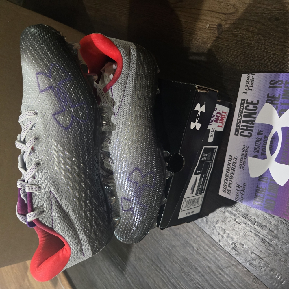 Under Armour Silver and Purple Cleats